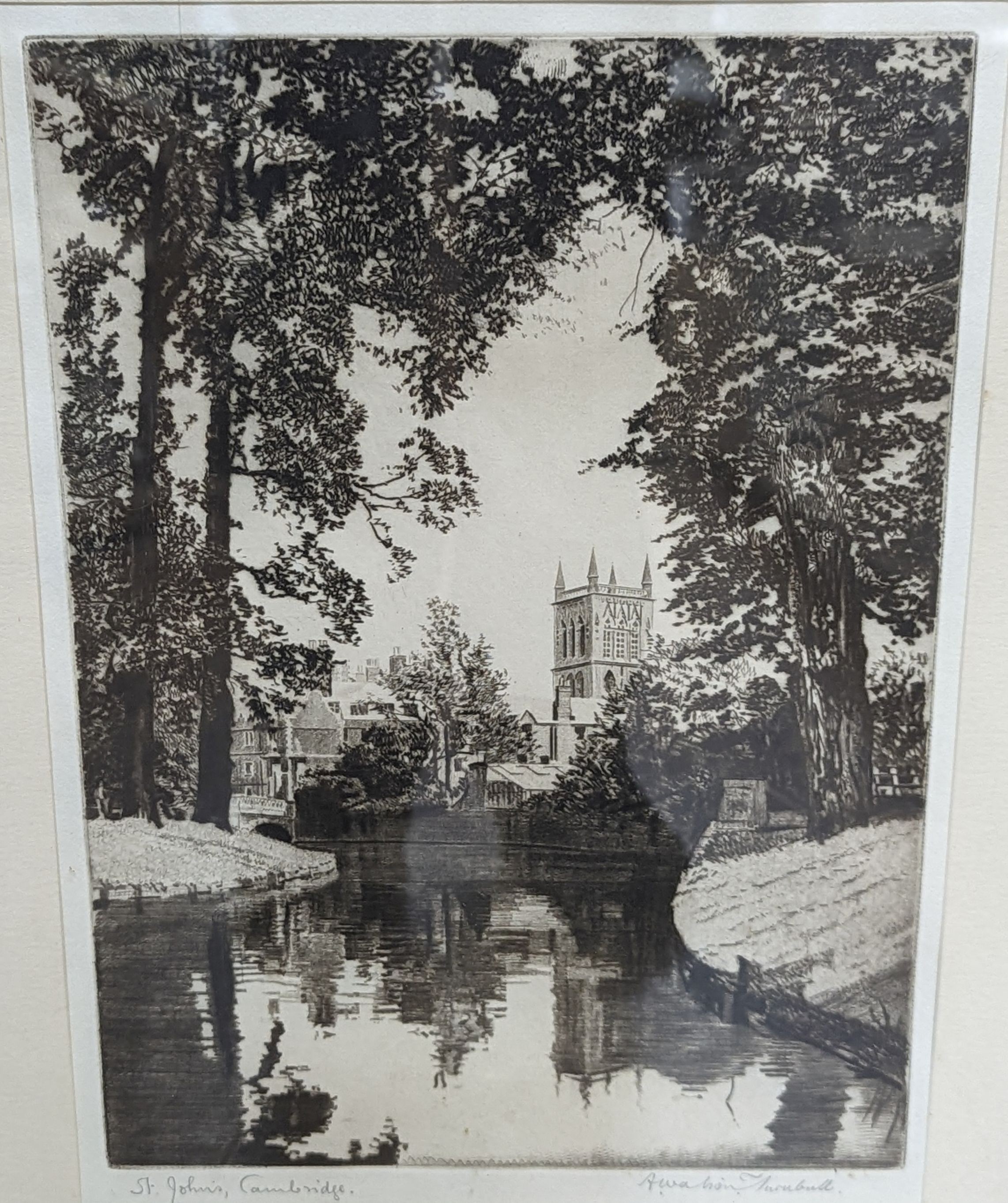 A group of four assorted etchings with Views of Cambridge, Gloucester and other cathedral towns, largest 46 x 31cm